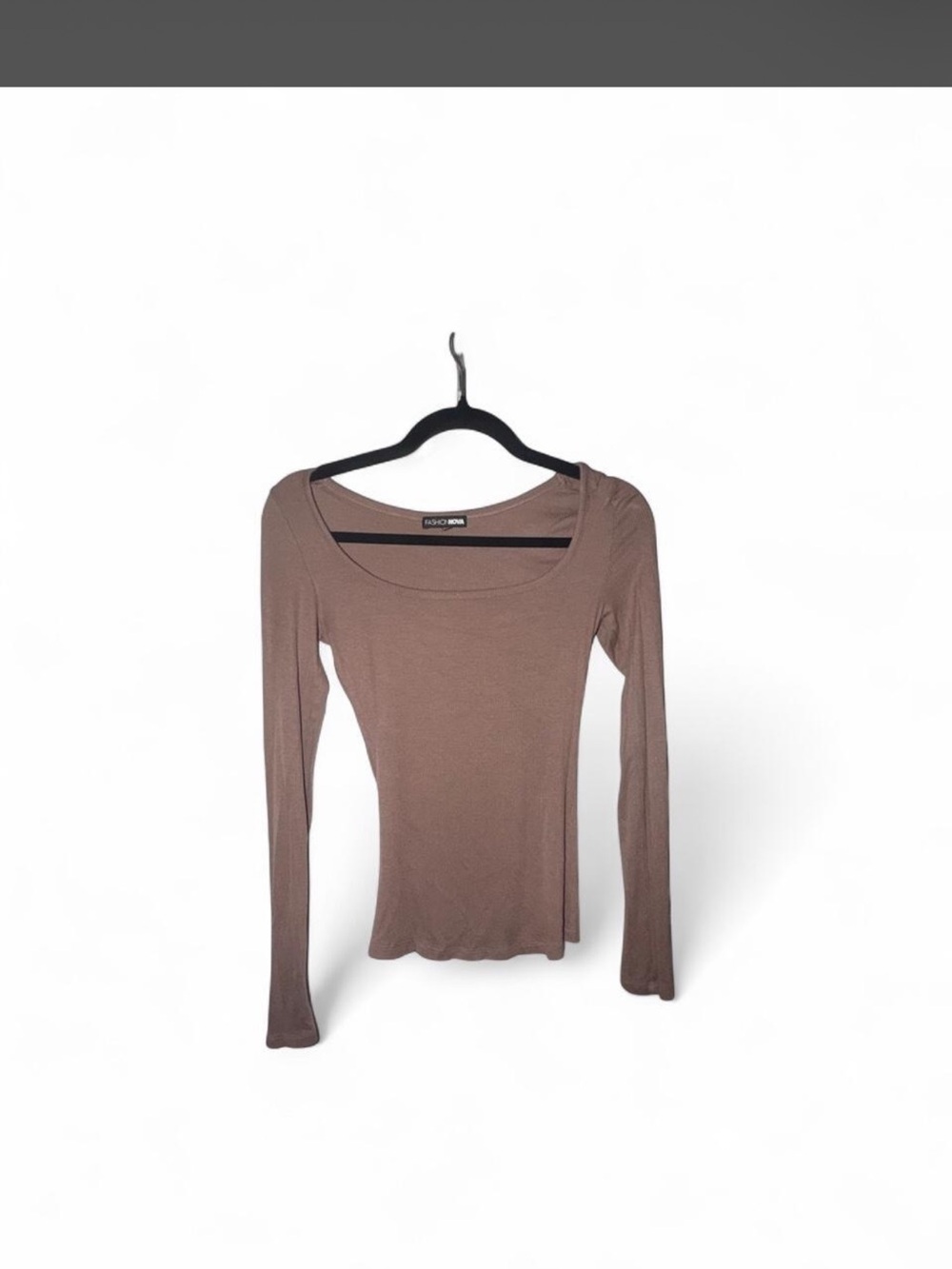 Fashion Nova Scoop Neck Long Sleeve Top in Brown Taupe